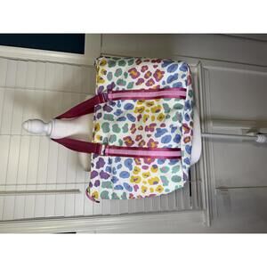 Katy Did Colorful Leopard Print Tote Bag with Pink Handles